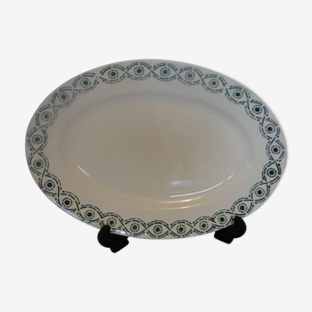 Plat de service oval en faience frise bleu vert modele djelfa grave en creux p3