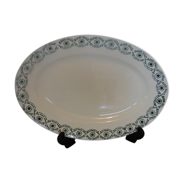 Plat de service oval en faience frise bleu vert modele djelfa grave en creux p3