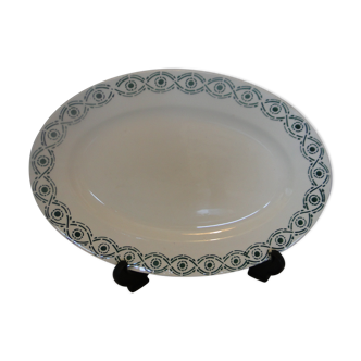 Plat de service oval en faience frise bleu vert modele djelfa grave en creux p3