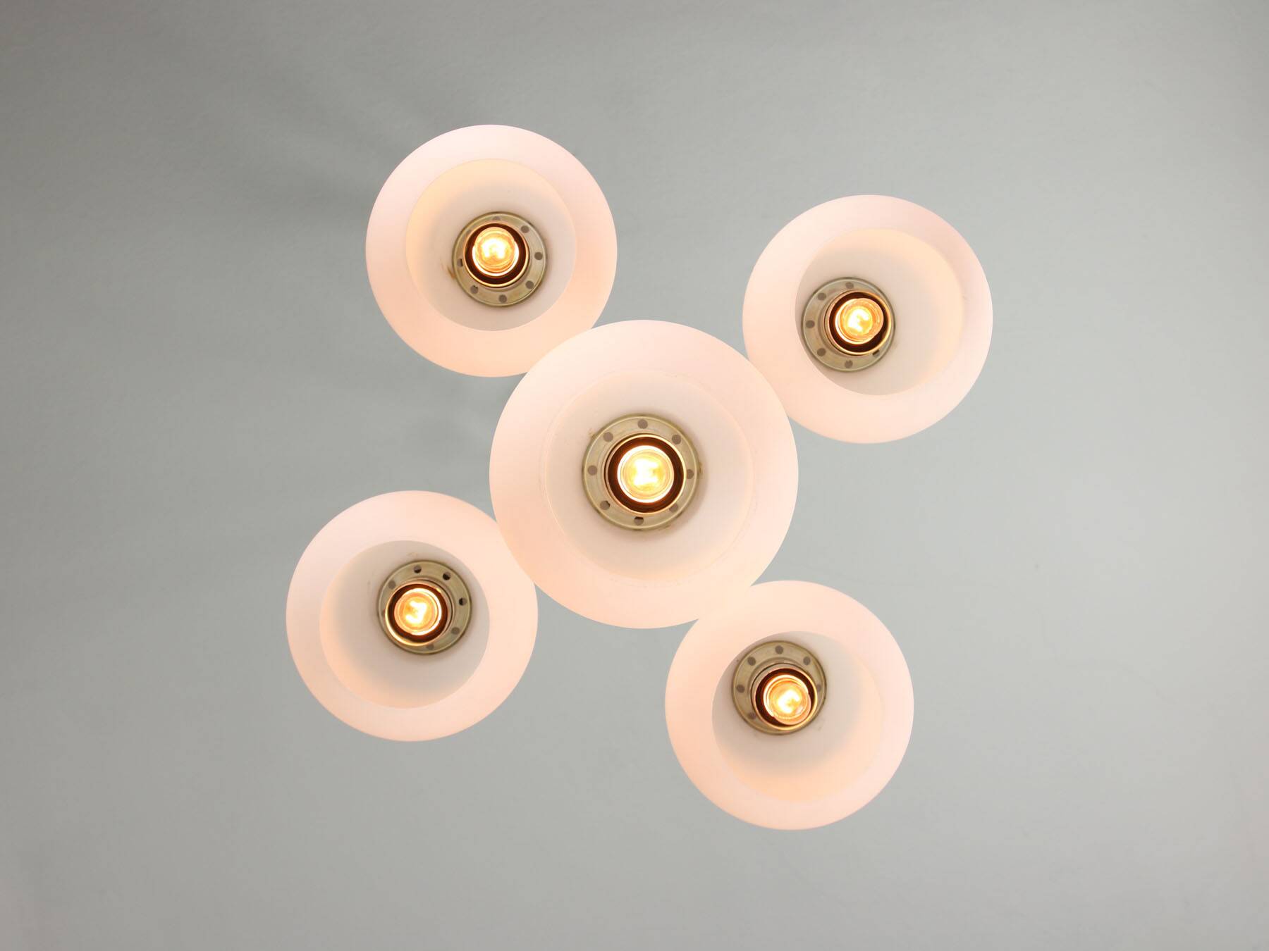 Vintage Italian Chrome and Opaline Chandelier, 1970s