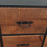 Black metal sideboard with wooden drawers