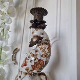 Parrot Candle Holder, Enameled Porcelain and Bronze, Late 19th Century