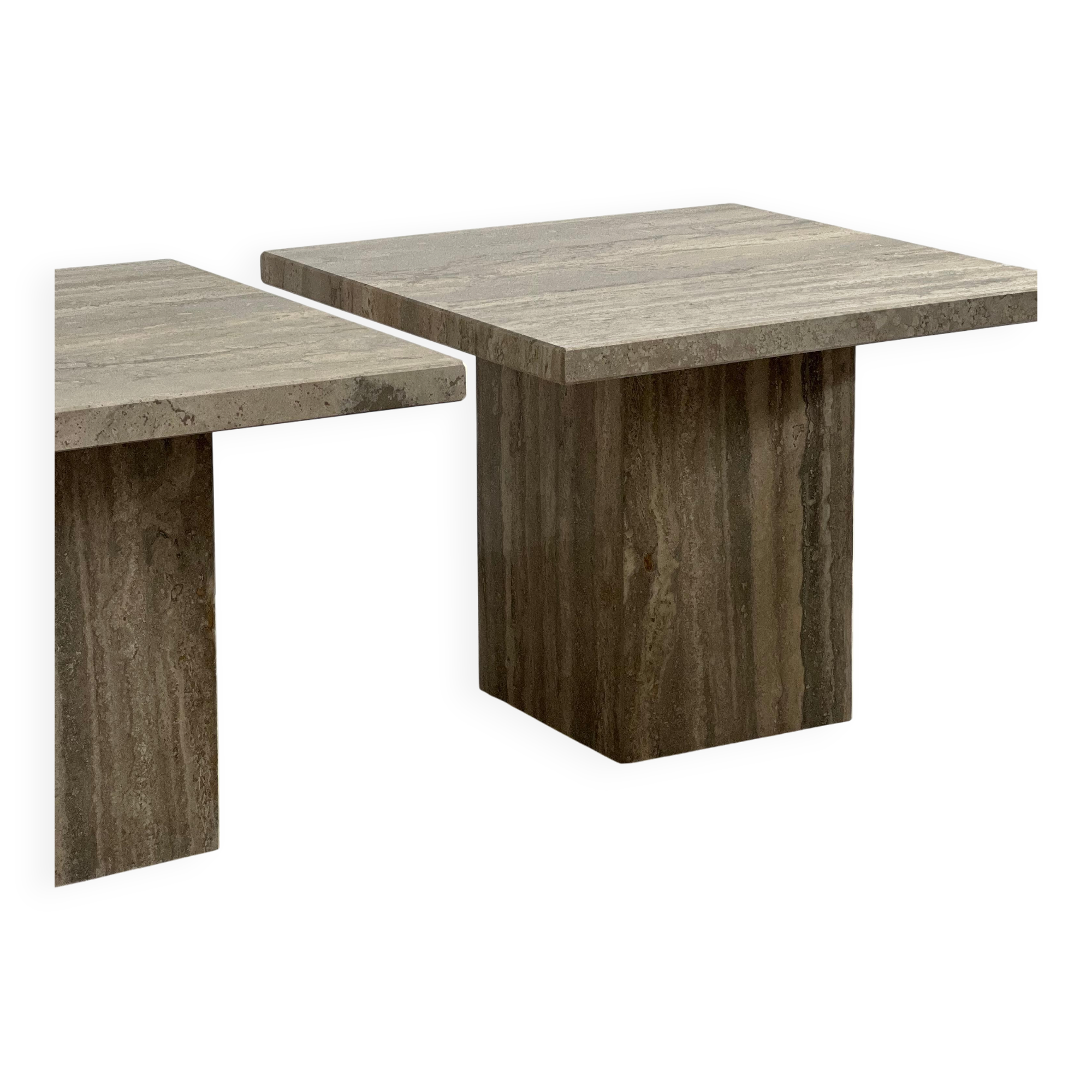 Set of Two Mid-Century Modern Side Tables in Travertine, Urban Wabi Style, Pair