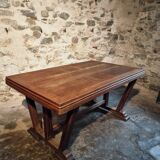 French vintage table in solid oak, Arts & Crafts style, 1930s–1940s.