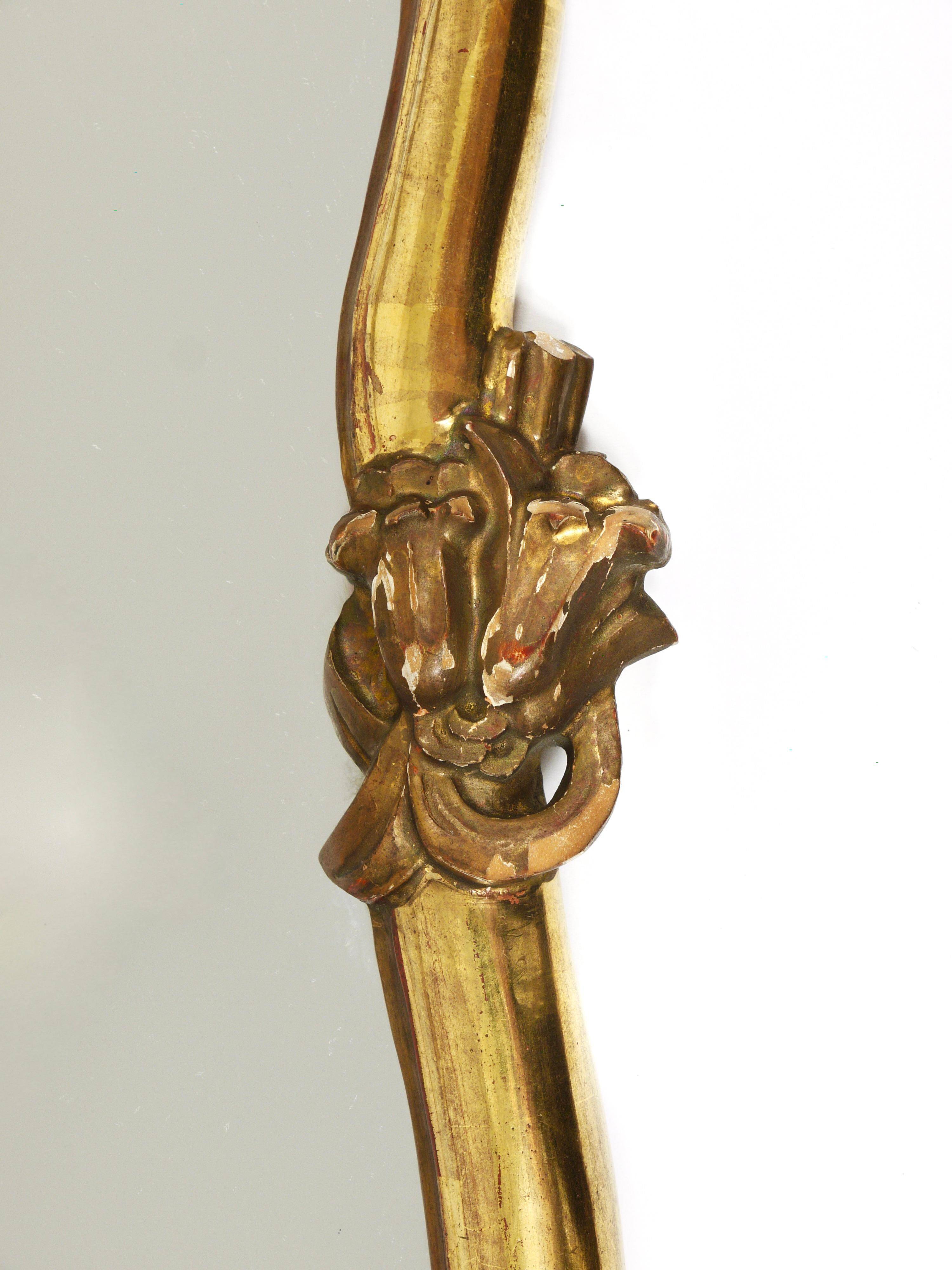 Max Welz Vienna Art Nouveau Hand-Carved Gilded Wood Wall Mirror, Austria, 1930s