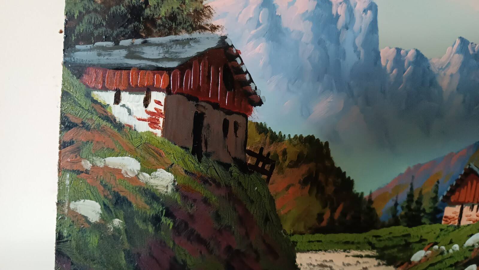 Oil painting on faesite from the 50s signed roos mountain landscape