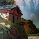 Oil painting on faesite from the 50s signed roos mountain landscape