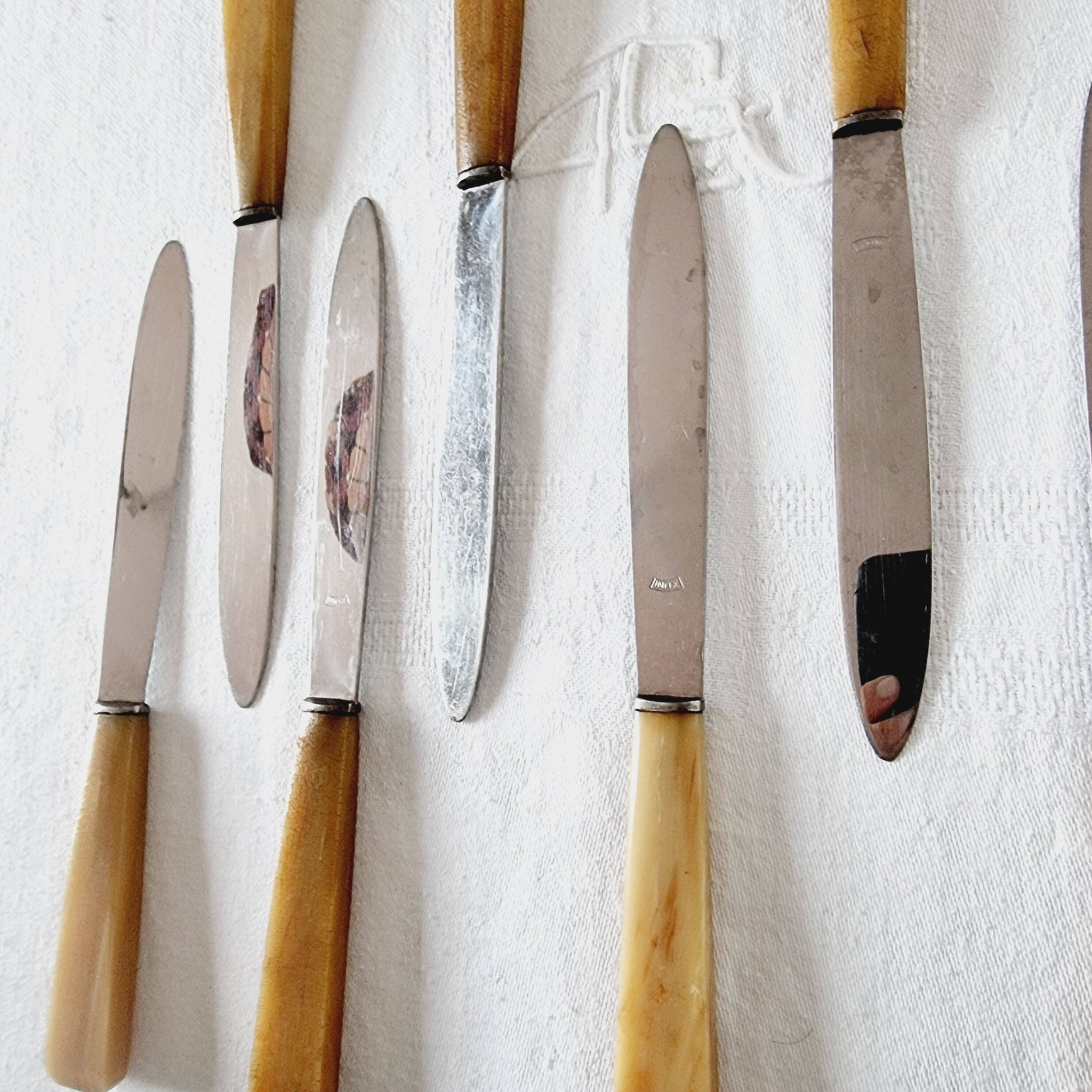12 antique knives with edgeless resin handle and stainless steel metal