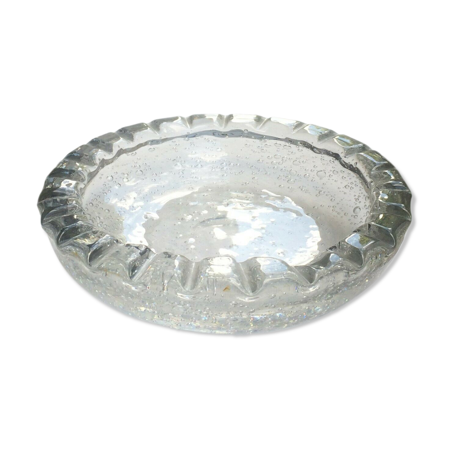 Coupe creuse cannelée en cristal soufflée bullée Daum Nancy France