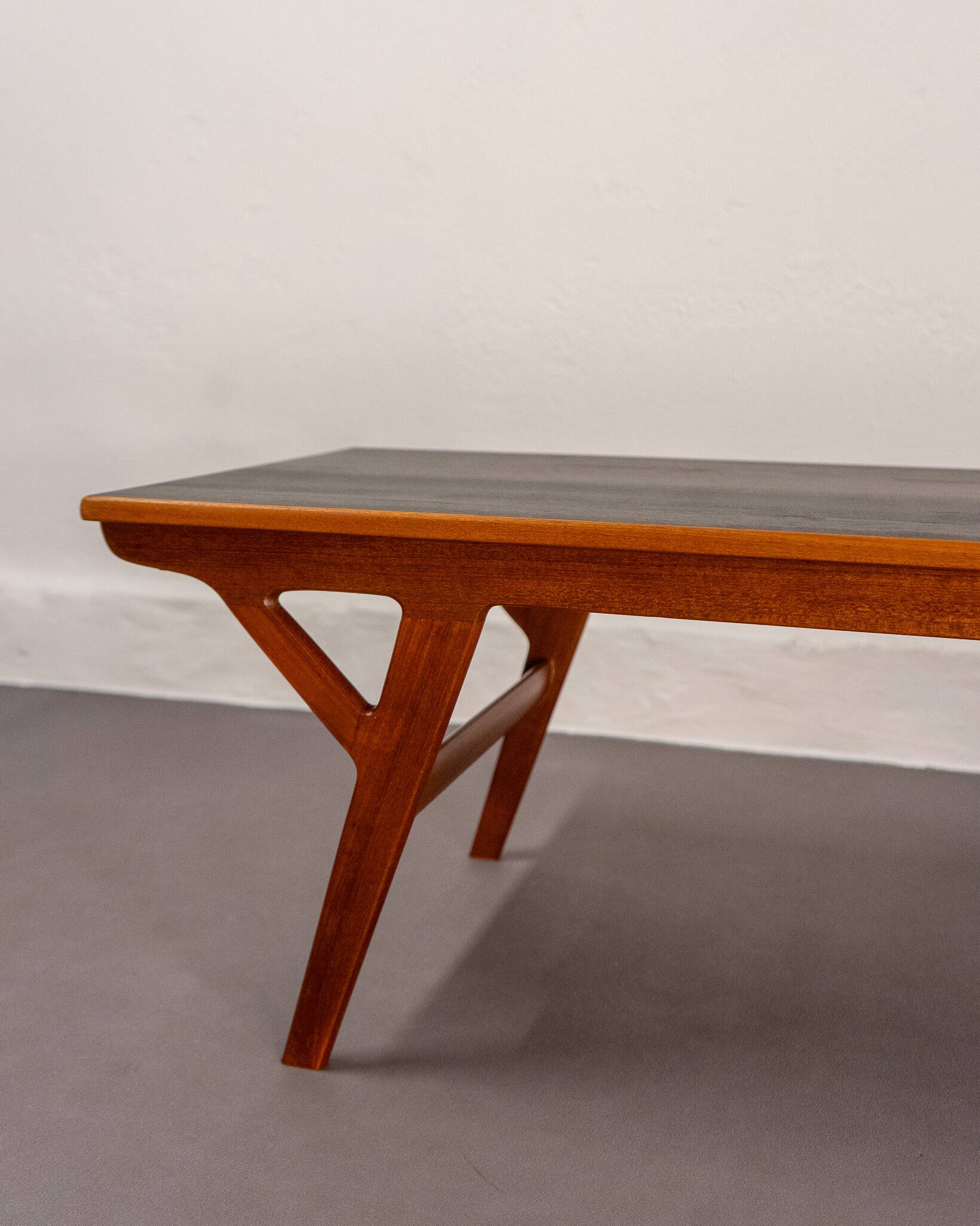 Mid Century Scandinavian Coffee Table in Teak and Black Enameled