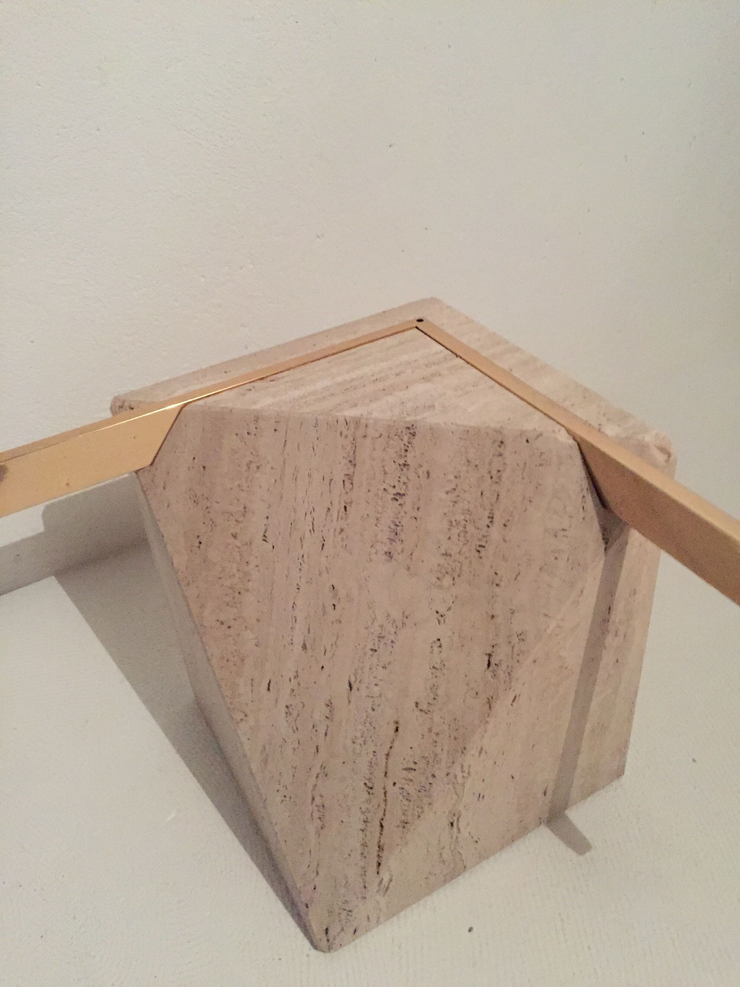 Artedi Italy coffee table in travertine, brass and glass 1970s