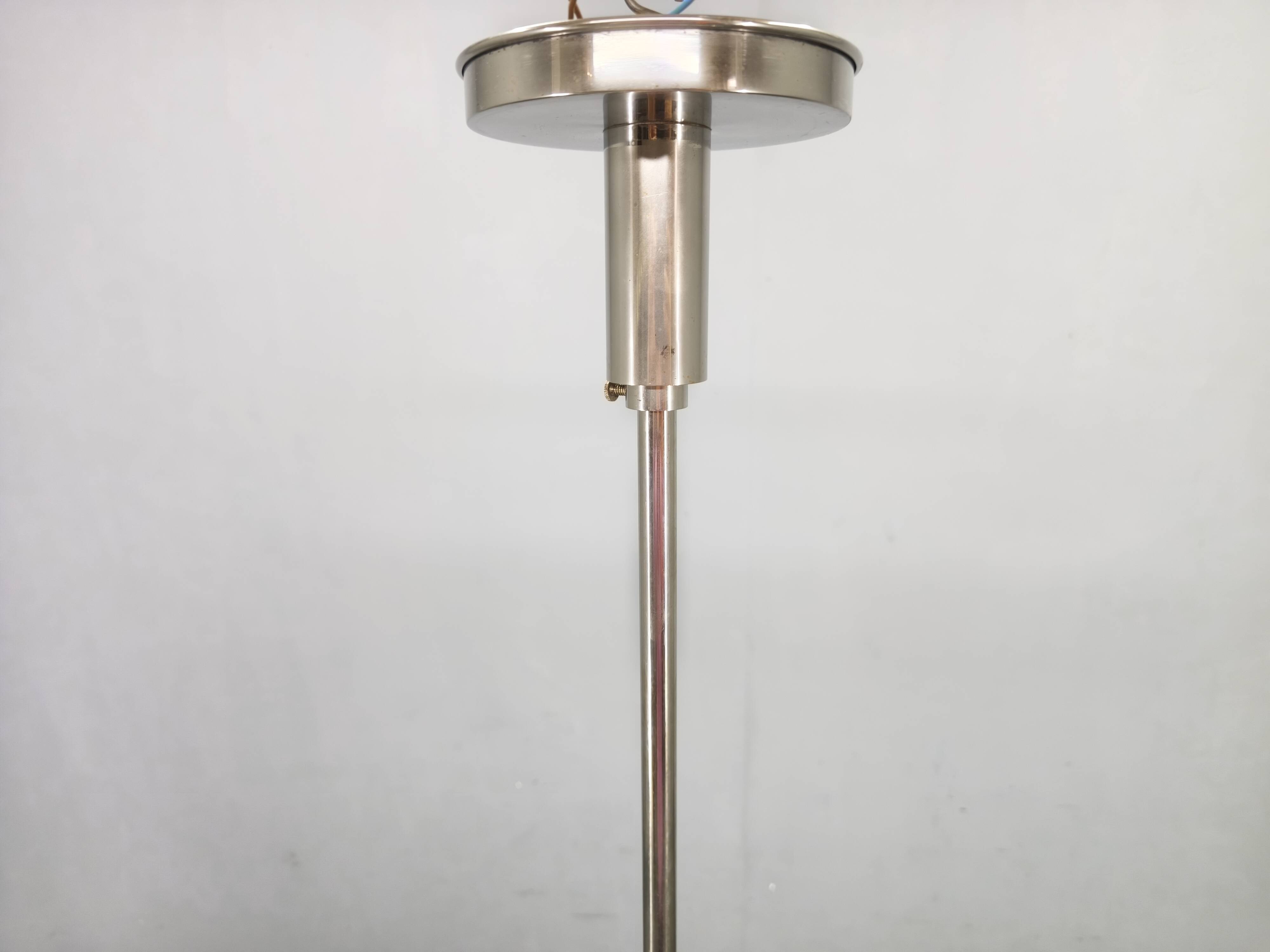 Exceptional Bauhaus Chrome Chandelier with Glass Shades, 1930s