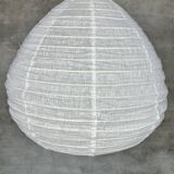 Large pendant light in Japanese-style natural rattan and linen in the shape of a drop H55 D60