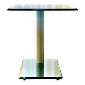 Contemporary square side table in glass with a metallic central column.