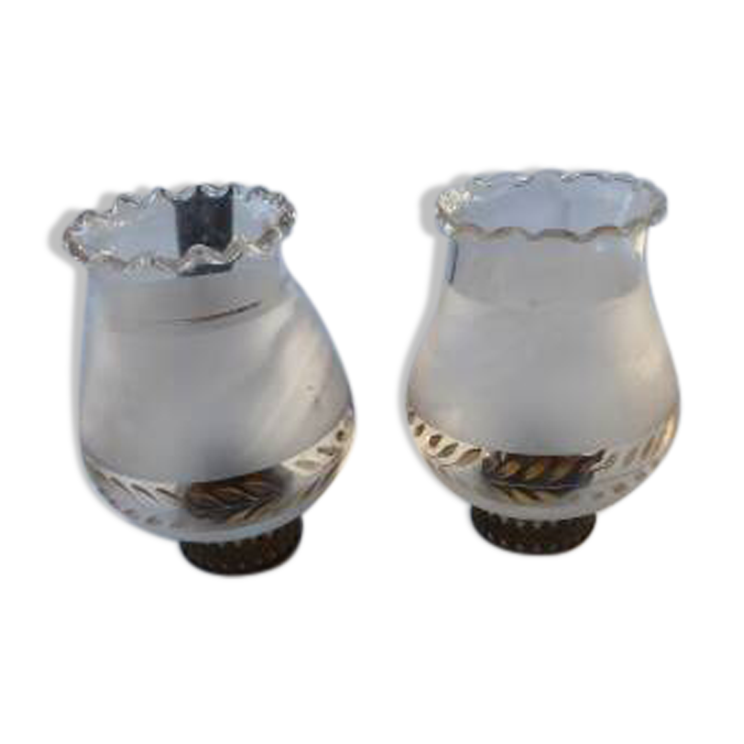 Pair of glass and brass tulips with gold decoration.