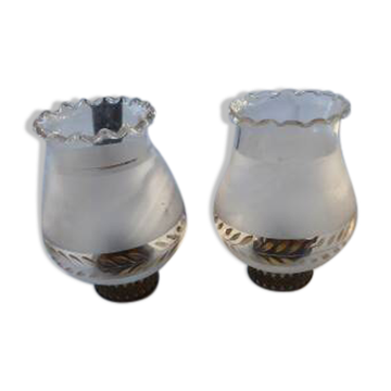 Pair of glass and brass tulips with gold decoration.