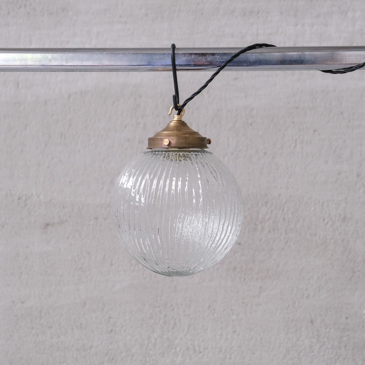 Italian Mid-Century Glass and Brass Pendant Light