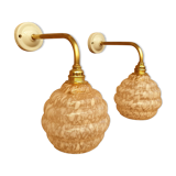 Swan neck wall lights in brass and Clichy glass