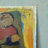 Peinture à l’huile figurative vintage non encadrée moderne du milieu du siècle « Affection »