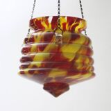 Art deco spatter glass pendant planter, Bohemia 1930s.