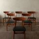 Ensemble de 6 chaises de salle à manger danoises des années 50 · Teck et Skai noir