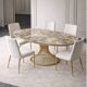 Extendable oval table in ceramic with marble effect and golden central base – Sty