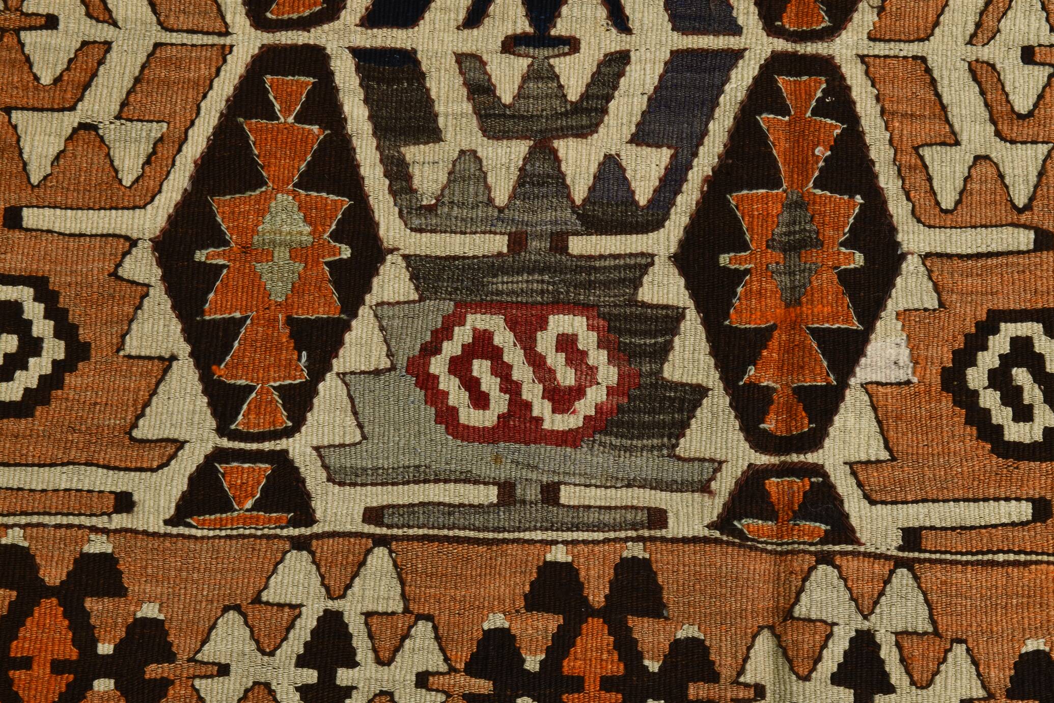 Light Green & Orange Tribal Turkish Kilim Rug, 141x305Cm