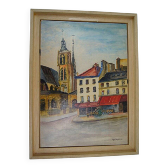 Georges Wolinski, View of Paris, oil on panel, 1982, framed