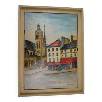 Georges Wolinski, View of Paris, oil on panel, 1982, framed