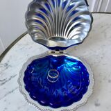 Empty butter tray pocket shell metal and blue glass 60s-70s