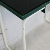 Tubular steel console, black glass tray, circa 1950