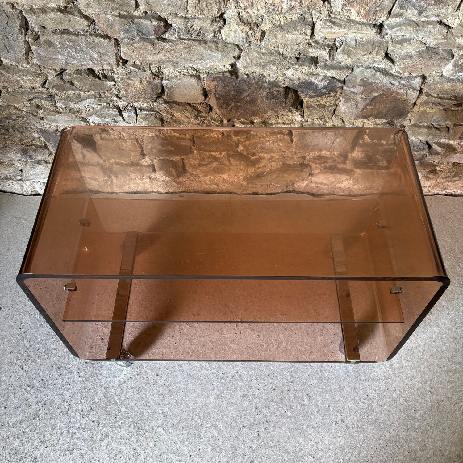 Smoked Plexiglas coffee table by Michel Dumas for Roche Bobois, 1970.
