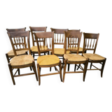 Set of 8 solid cherrywood chairs with straw seats, Directoire period