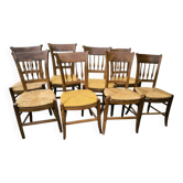 Série de 8 chaises en merisier massif paillées époque Directoire