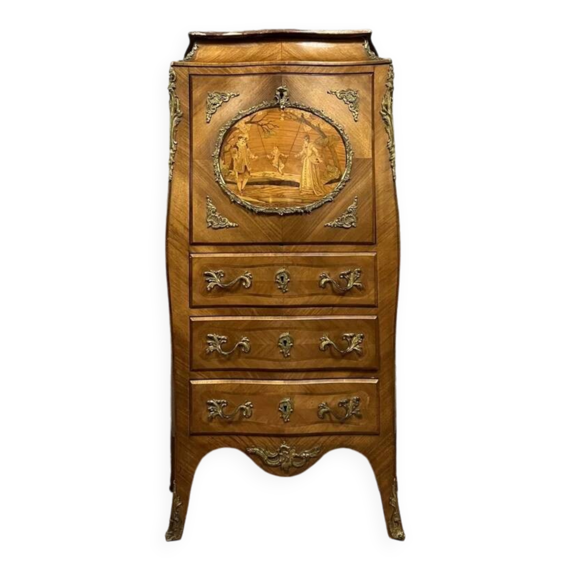 Fully curved Louis XV style secretary in precious wood marquetry circa 1850