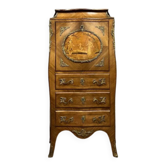 Fully curved Louis XV style secretary in precious wood marquetry circa 1850