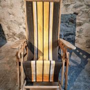 Vintage French folding lounge chair – 1950s/60s in beech with striped canvas, adjustable recliner