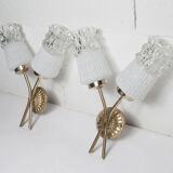Pair of brass and glass wall lights 1960