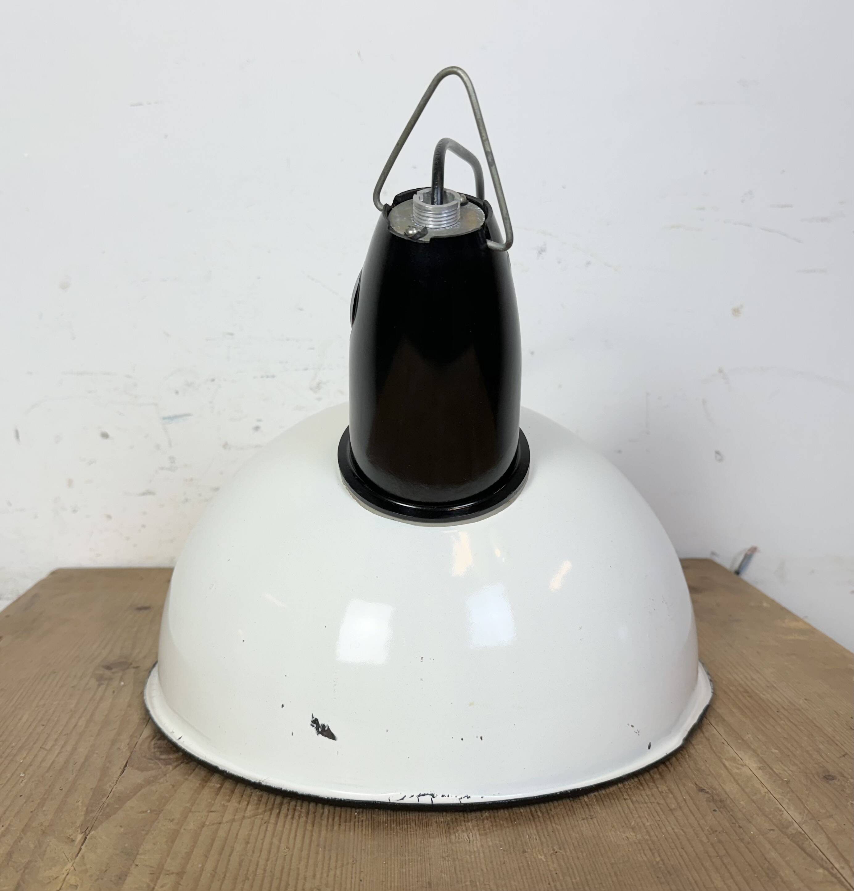 Industrial Soviet White Enamel Pendant Lamp, 1960s