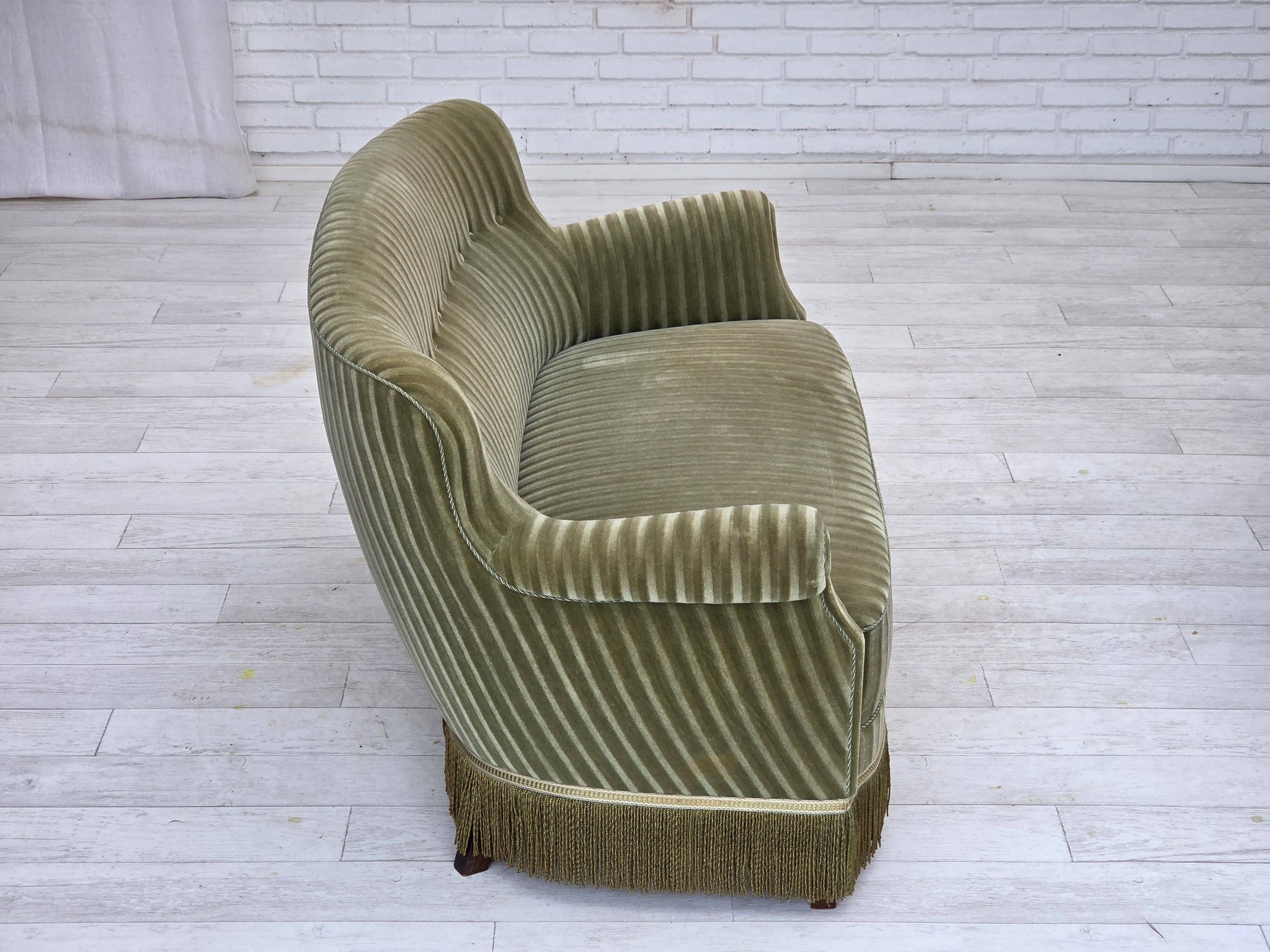 1960s, Danish 2-seater sofa, original furniture velour, beech wood.