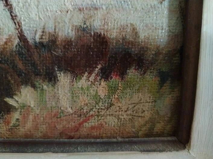 Marine Painting in Oil on Masonite, First Half of the 20th Century, Signed, Gilded Wooden Frame