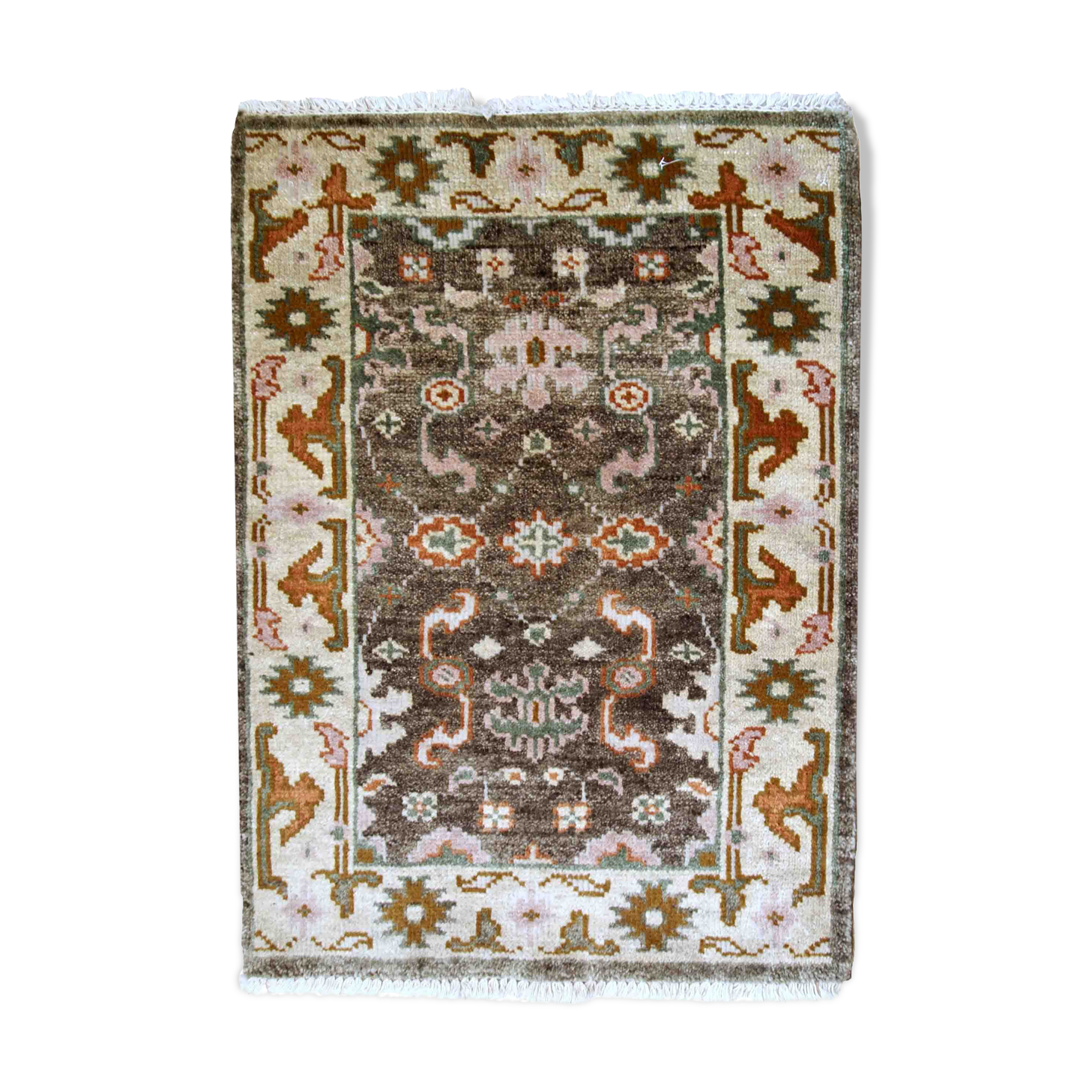 Vintage Indian Mahal handmade carpet 64cm x 97cm 1980s