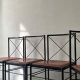 Set of 4 designer chairs in metal and cognac leather by Arrben Italy
