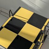 Vintage black and yellow checkered rolling bar trolley