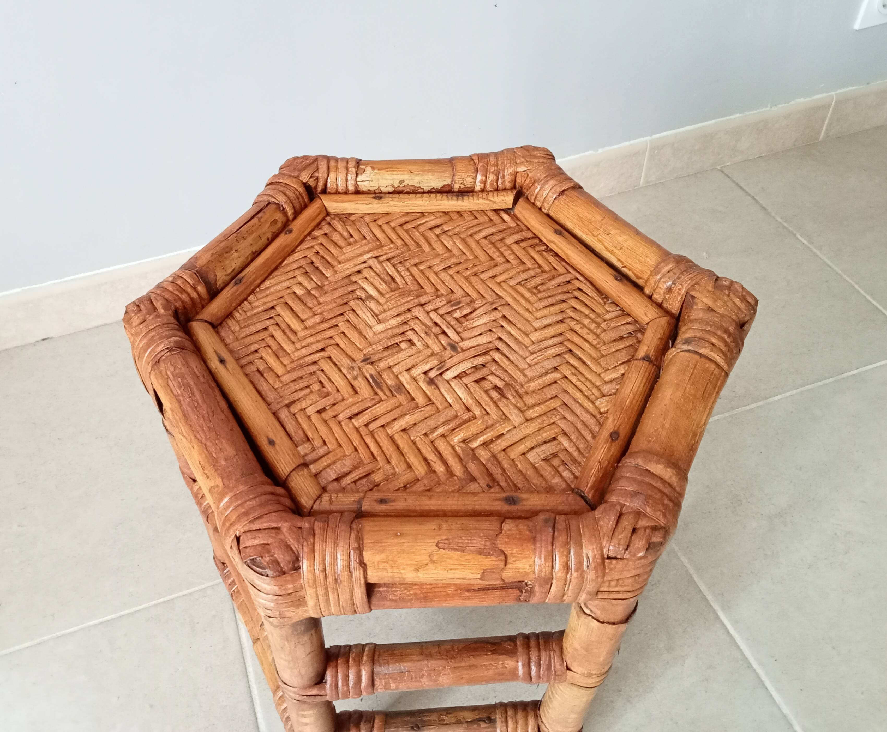 Vintage side table in bamboo and rattan 70s