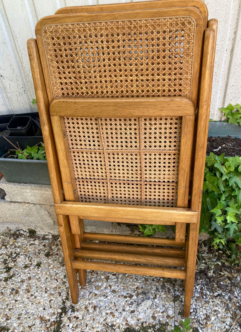 Lot de 3 chaises pliantes en bois et cannage