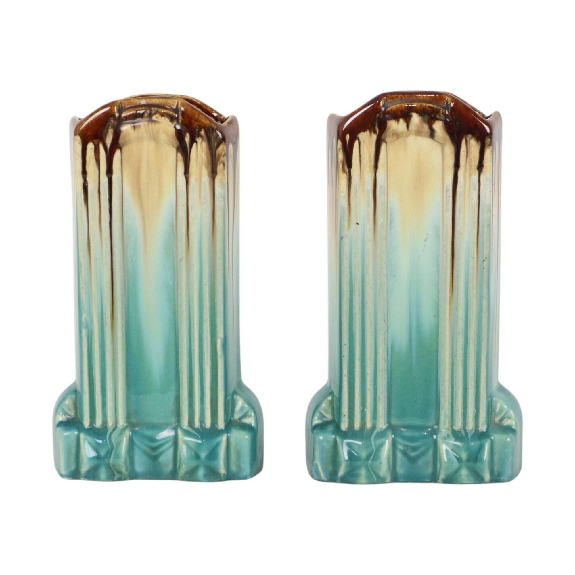 Belgian Art Deco Turquoise Earthenware Vases, Thulin, 22 cm