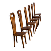 Sculptural high-back chairs in solid olive wood, France, 1960s, set of 6