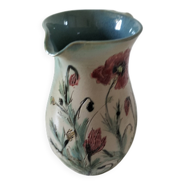 Stoneware pitcher with poppy decoration – Laurence Petit – Atelier de Prusly