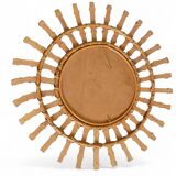 Midcentury Sunburst Mirror, Bamboo & Rattan, Handmade in France, 1950s